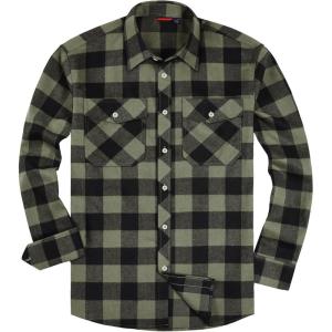 Alimens & Gentle Men’s Button Down Regular Fit Long Sleeve Plaid Flannel Casual Shirts(Army Green Buffalo)