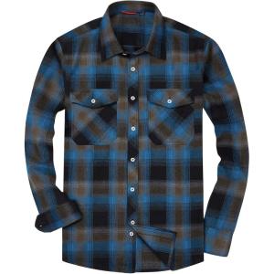 Alimens & Gentle Men’s Button Down Regular Fit Long Sleeve Plaid Flannel Casual Shirts(Blue Brown Black)