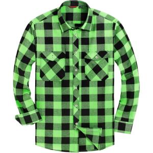 Alimens & Gentle Men’s Button Down Regular Fit Long Sleeve Plaid Flannel Casual Shirts(Bright Green Black Plaid)