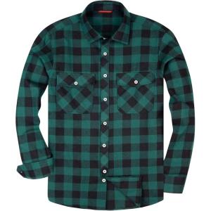 Alimens & Gentle Men’s Button Down Regular Fit Long Sleeve Plaid Flannel Casual Shirts(Green Black)