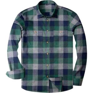 Alimens & Gentle Men’s Button Down Regular Fit Long Sleeve Plaid Flannel Casual Shirts(Green Grey Plaid)