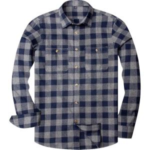 Alimens & Gentle Men’s Button Down Regular Fit Long Sleeve Plaid Flannel Casual Shirts(Grey Navy Plaid)