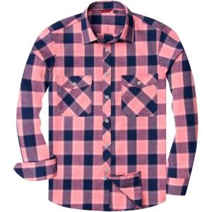 Alimens & Gentle Men’s Button Down Regular Fit Long Sleeve Plaid Flannel Casual Shirts(Pink Navy Plaid)