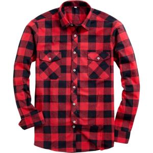 Alimens & Gentle Men’s Button Down Regular Fit Long Sleeve Plaid Flannel Casual Shirts(Red/Black Plaid)