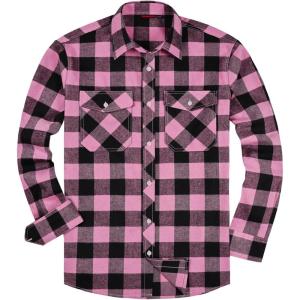 Alimens & Gentle Men’s Button Down Regular Fit Long Sleeve Plaid Flannel Casual Shirts(Rosy&black)