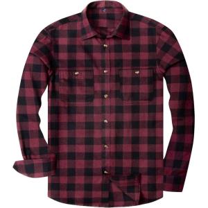 Alimens & Gentle Men’s Button Down Regular Fit Long Sleeve Plaid Flannel Casual Shirts(Wine Red Plaid)