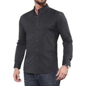 Alimens & Gentle Men’s Dress Shirts Long Sleeve Wrinkle-Resistant Solid Stretch Button Down Shirt(Dark Gery)