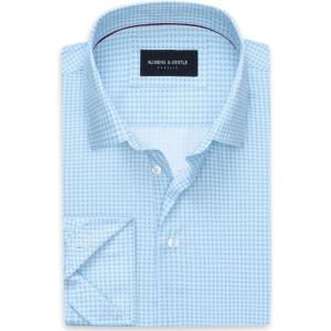 Alimens & Gentle Mens Dress Shirts Printed Button Down Shirt Long Sleeve Regular Fit Inner Collar Contrast Shirt Business(Blue-pat3)