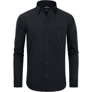 Alimens & Gentle Men’s Dress Shirts Regular Fit Long Sleeve Button Down Shirts Wrinkle Free Cotton Shirts(Black)