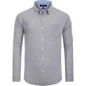 Alimens & Gentle Men’s Dress Shirts Regular Fit Long Sleeve Button Down Shirts Wrinkle Free Cotton Shirts(Black Stripe)