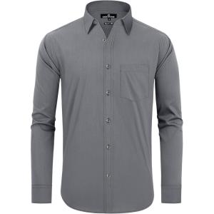 Alimens & Gentle Men’s Dress Shirts Regular Fit Long Sleeve Button Down Shirts Wrinkle Free Cotton Shirts(Grey)