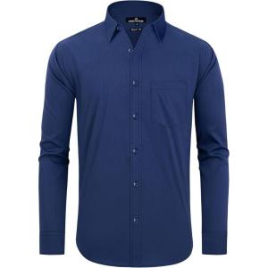 Alimens & Gentle Men’s Dress Shirts Regular Fit Long Sleeve Button Down Shirts Wrinkle Free Cotton Shirts(Navy)