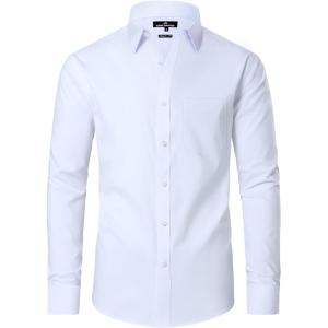 Alimens & Gentle Men’s Dress Shirts Regular Fit Long Sleeve Button Down Shirts Wrinkle Free Cotton Shirts(White)