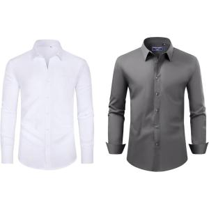 Alimens & Gentle Mens Dress Shirts Stretch Long Sleeve Collared Casual Solid Wedding Business Wedding Button Down Shirts