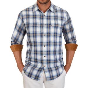 Alimens & Gentle Men’s Flannel Long Sleeve Shirt Classic Plaid Button Down Shirts Soft Warm Winter Tops with Pocket Work Camp(Blue White Plaid)