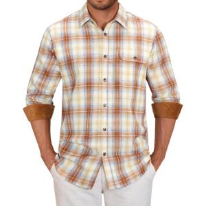 Alimens & Gentle Men’s Flannel Long Sleeve Shirt Classic Plaid Button Down Shirts Soft Warm Winter Tops with Pocket Work Camp(Brown White Plaid)