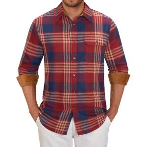 Alimens & Gentle Men’s Flannel Long Sleeve Shirt Classic Plaid Button Down Shirts Soft Warm Winter Tops with Pocket Work Camp(Red Navy Plaid)