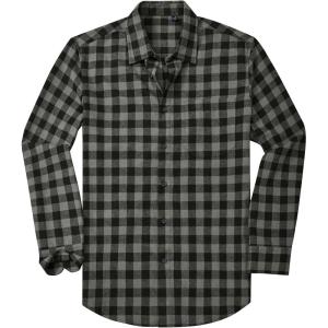 Alimens & Gentle Men’s Flannel Shirt Long Sleeve Plaid Button Down Shirts Casual Work Soft Tops Family Gathering with Pocket(Grey Black Plaid)