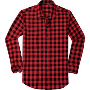 Alimens & Gentle Men’s Flannel Shirt Long Sleeve Plaid Button Down Shirts Casual Work Soft Tops Family Gathering with Pocket(Red Black Plaid)