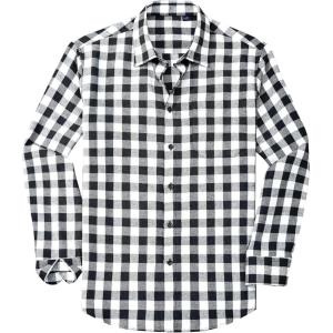 Alimens & Gentle Men’s Flannel Shirt Long Sleeve Plaid Button Down Shirts Casual Work Soft Tops Family Gathering with Pocket(White Black Plaid)