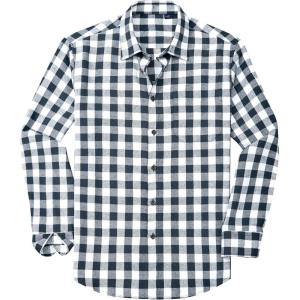 Alimens & Gentle Men’s Flannel Shirt Long Sleeve Plaid Button Down Shirts Casual Work Soft Tops Family Gathering with Pocket(White Navy Plaid)