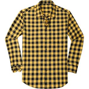 Alimens & Gentle Men’s Flannel Shirt Long Sleeve Plaid Button Down Shirts Casual Work Soft Tops Family Gathering with Pocket(Yellow Black Plaid)