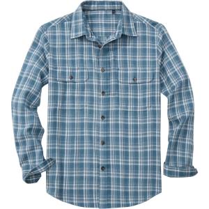 Alimens & Gentle Men’s Flannel Shirt Long Sleeve Plaid Button Down Shirts Jacket Casual Work Outdoor Camp with Pockets(Blue White Plaid)
