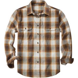 Alimens & Gentle Men’s Flannel Shirt Long Sleeve Plaid Button Down Shirts Jacket Casual Work Outdoor Camp with Pockets(Brown White Plaid)