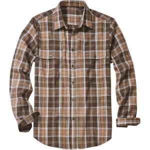 Alimens & Gentle Men’s Flannel Shirt Long Sleeve Plaid Button Down Shirts Jacket Casual Work Outdoor Camp with Pockets(Dark Brown Plaid)