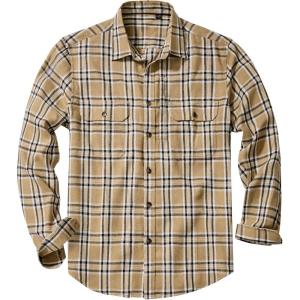 Alimens & Gentle Men’s Flannel Shirt Long Sleeve Plaid Button Down Shirts Jacket Casual Work Outdoor Camp with Pockets(Khaki Black Plaid)