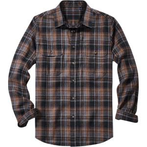 Alimens & Gentle Men’s Flannel Shirt Long Sleeve Plaid Button Down Shirts Jacket Casual Work Outdoor Camp with Pockets(Orange Black Plaid)