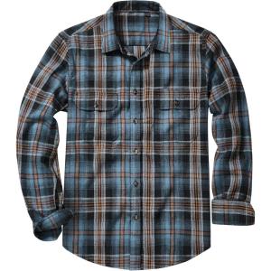 Alimens & Gentle Men’s Flannel Shirt Long Sleeve Plaid Button Down Shirts Jacket Casual Work Outdoor Camp with Pockets(Orange Blue Plaid)