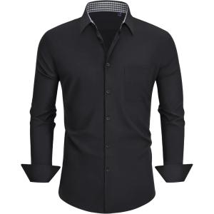 Alimens & Gentle Men’s Long Sleeve Shirts Casual Plaid Button Down Shirts for Men Dress Shirt(Black)
