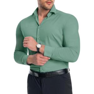Alimens & Gentle Men’s Muscle Fit Dress Shirts Stretch Slim Fit Long Sleeve Button Down Shirts Business Formal Dress Shirts(Aqua Green)