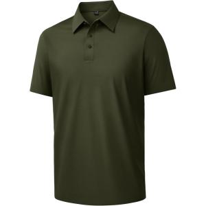Alimens & Gentle Mens Polo Shirt Stretch Short Sleeve Dry Fit Golf Shirts Moisture Wicking Breathable Tops Daily Tennis Sport(Army Green)