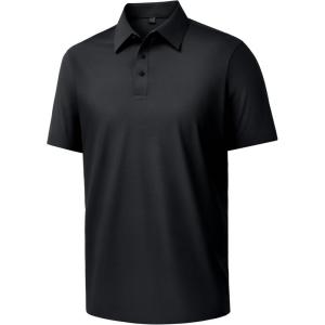 Alimens & Gentle Mens Polo Shirt Stretch Short Sleeve Dry Fit Golf Shirts Moisture Wicking Breathable Tops Daily Tennis Sport(Black)