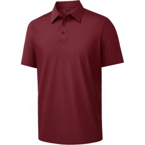 Alimens & Gentle Mens Polo Shirt Stretch Short Sleeve Dry Fit Golf Shirts Moisture Wicking Breathable Tops Daily Tennis Sport(Burgundy)