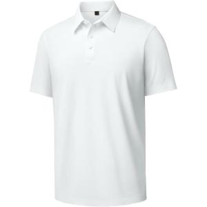 Alimens & Gentle Mens Polo Shirt Stretch Short Sleeve Dry Fit Golf Shirts Moisture Wicking Breathable Tops Daily Tennis Sport(White)