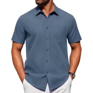 Alimens & Gentle Men’s Short Sleeve Dress Shirts Wrinkle Free Untucked Casual Button Down Shirt(Captain Blue)