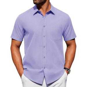 Alimens & Gentle Men’s Short Sleeve Dress Shirts Wrinkle Free Untucked Casual Button Down Shirt(Light Purple)