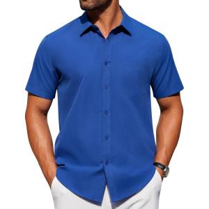 Alimens & Gentle Men’s Short Sleeve Dress Shirts Wrinkle Free Untucked Casual Button Down Shirt(Royal Blue)
