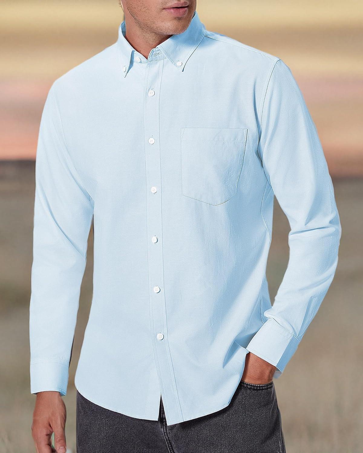 imageAlimens amp Gentle Mens Oxford Shirts Regular Fit Button Down Shirt Business Casual Shirts Long Sleeve Dress ShirtLight Blue