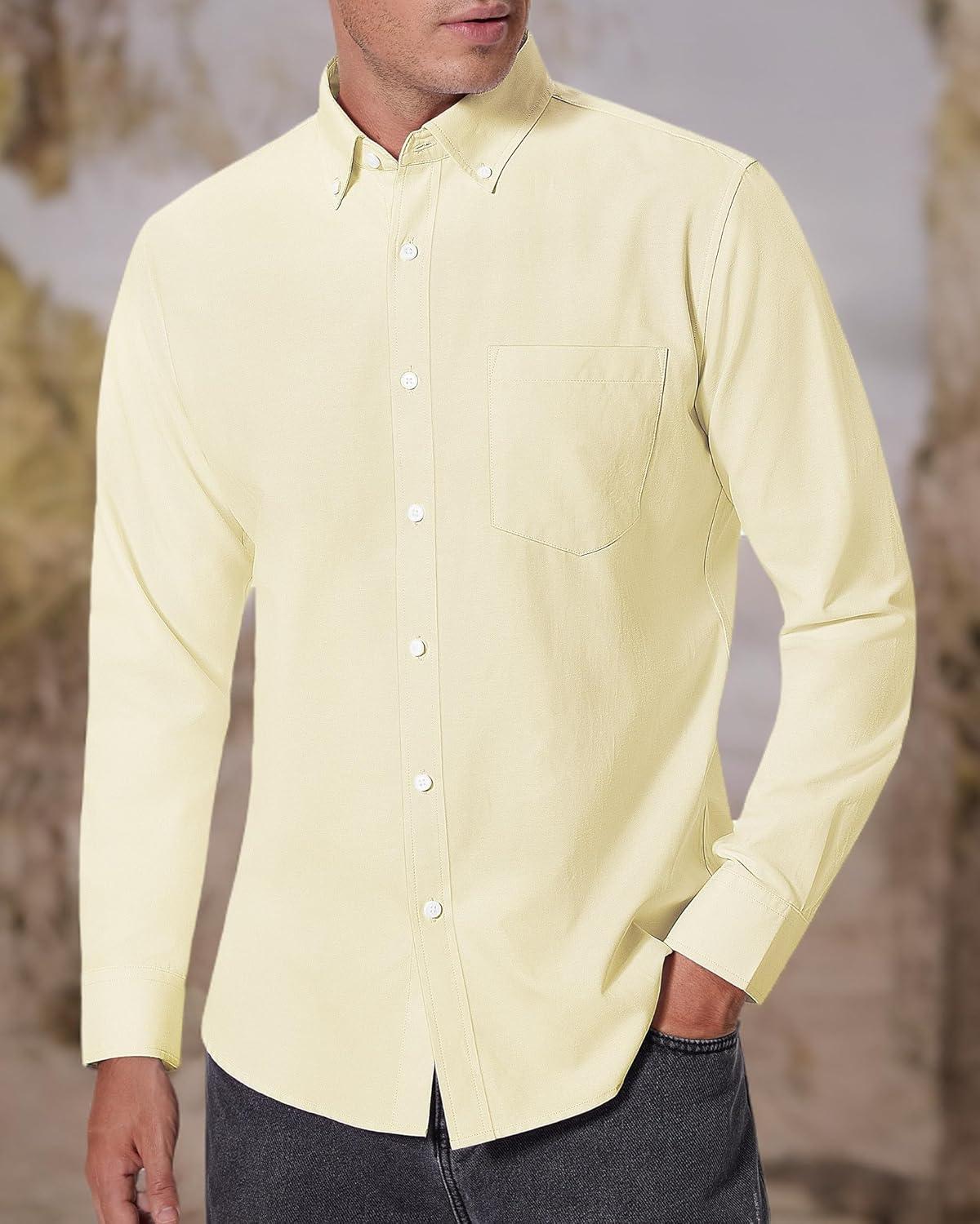 imageAlimens amp Gentle Mens Oxford Shirts Regular Fit Button Down Shirt Business Casual Shirts Long Sleeve Dress ShirtLight Yellow