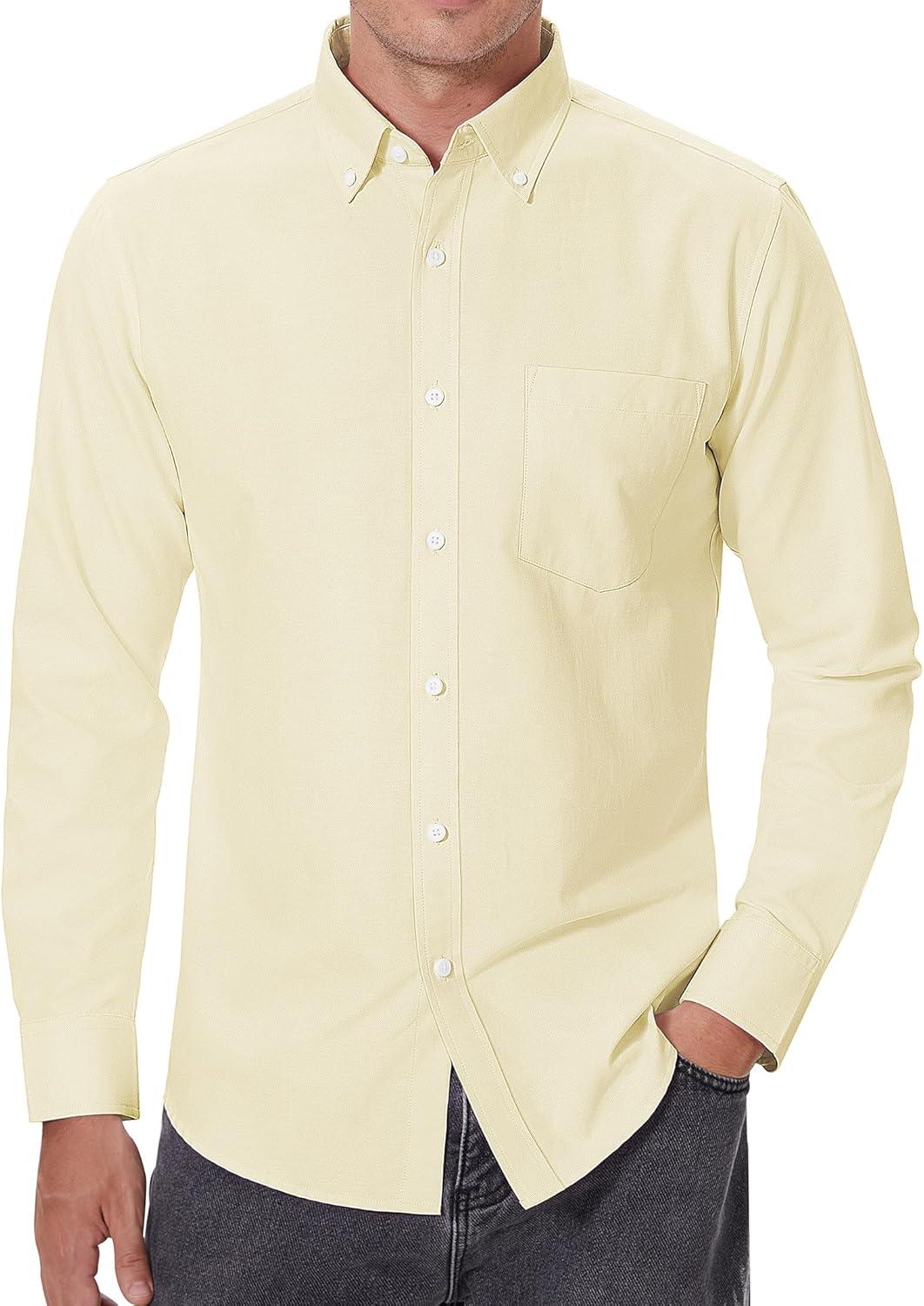 imageAlimens amp Gentle Mens Oxford Shirts Regular Fit Button Down Shirt Business Casual Shirts Long Sleeve Dress ShirtLight Yellow