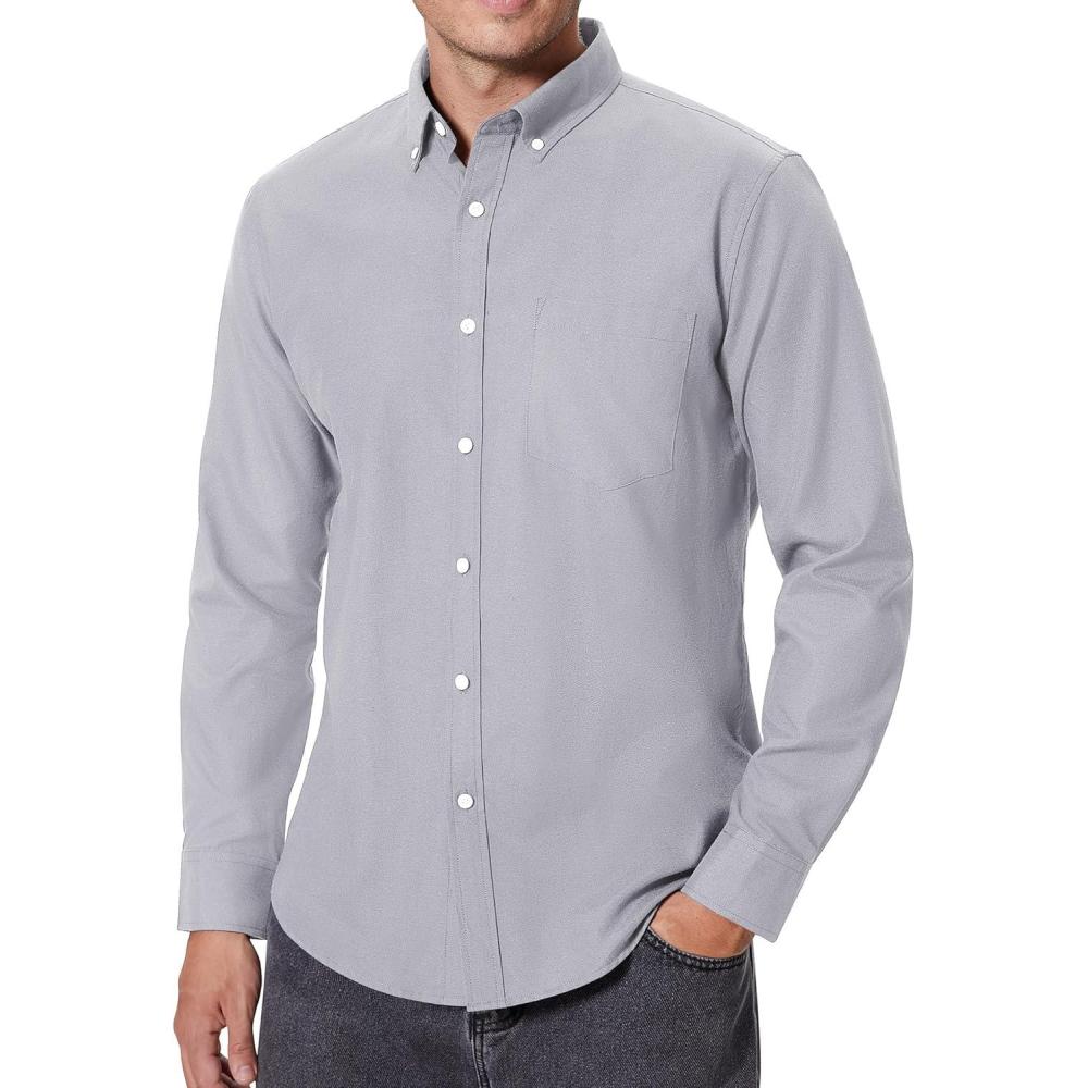 imageAlimens amp Gentle Mens Oxford Shirts Regular Fit Button Down Shirt Business Casual Shirts Long Sleeve Dress ShirtGray