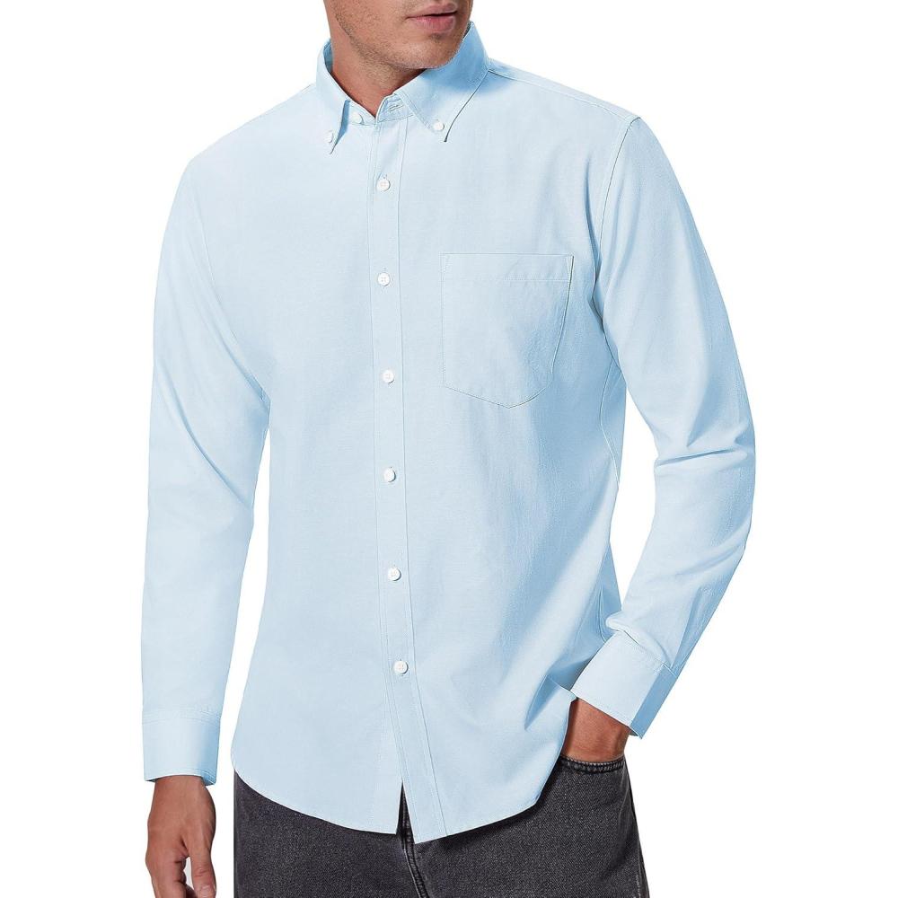 imageAlimens amp Gentle Mens Oxford Shirts Regular Fit Button Down Shirt Business Casual Shirts Long Sleeve Dress ShirtLight Blue