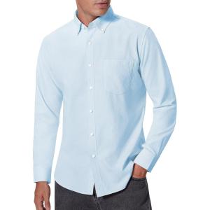 Alimens & Gentle Men’s Oxford Shirts Regular Fit Button Down Shirt Business Casual Shirts Long Sleeve Dress Shirt(Light Blue)