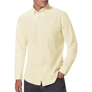 Alimens & Gentle Men’s Oxford Shirts Regular Fit Button Down Shirt Business Casual Shirts Long Sleeve Dress Shirt(Light Yellow)