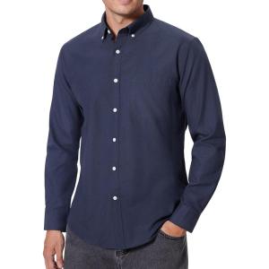 Alimens & Gentle Men’s Oxford Shirts Regular Fit Button Down Shirt Business Casual Shirts Long Sleeve Dress Shirt(Navy Blue)