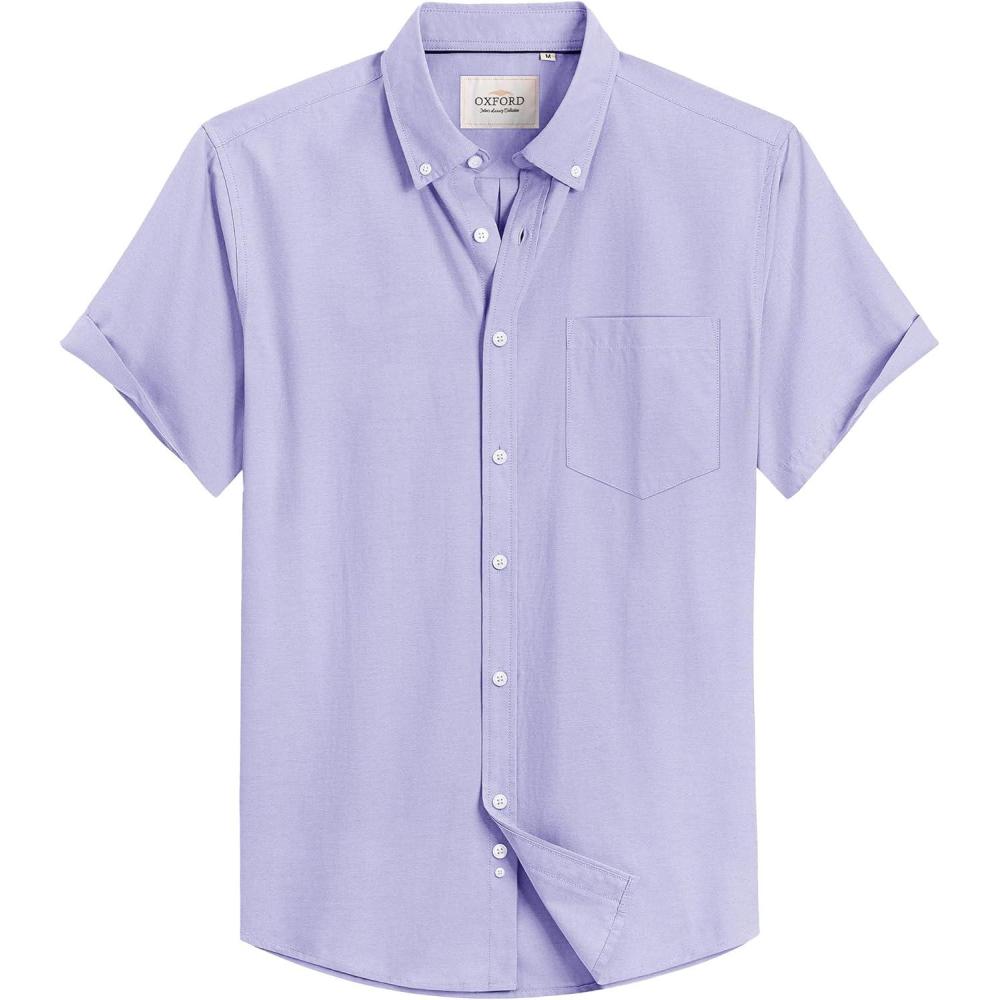 imageAlimens amp Gentle Mens Short Sleeve Oxford Shirt Regular Fit Button Down Collar Shirts with PocketBlue Purple